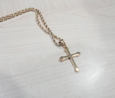 14K Gold Cross Necklace Pendant Charm with 3MM Rope Chain Gift for Men Women Baptism Religious Fashion Jewelry in Saudi Arabia