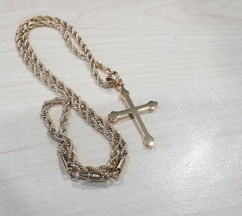 14K Gold Cross Necklace Pendant Charm with 3MM Rope Chain Gift for Men Women Baptism Religious Fashion Jewelry in Saudi Arabia