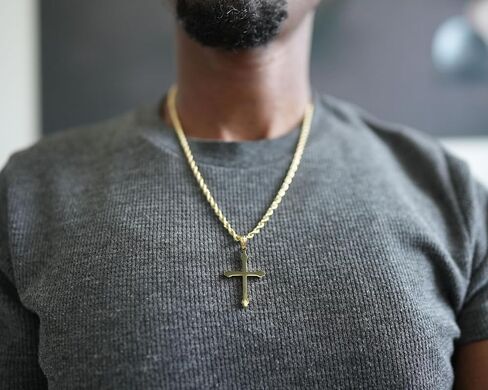 14K Gold Cross Necklace Pendant Charm with 3MM Rope Chain Gift for Men Women Baptism Religious Fashion Jewelry in Saudi Arabia