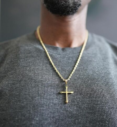 14K Gold Cross Necklace Pendant Charm with 3MM Rope Chain Gift for Men Women Baptism Religious Fashion Jewelry in Saudi Arabia