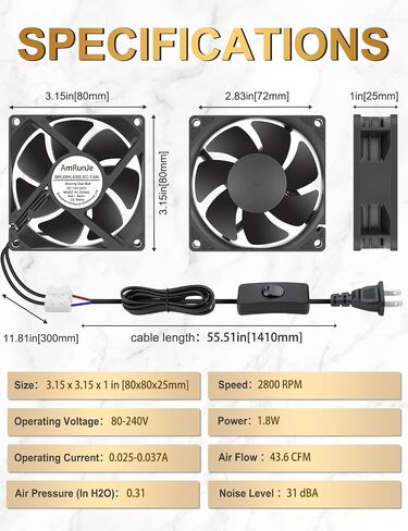 EC Cooling Fan 110V 115V 120V 220V 240V 92mm X 25mm AC High Speed Dual Ball Bearing for Receiver PS4 Cabinet Xbox Greenhouse Cooling in Saudi Arabia