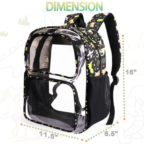 Clear Backpack,16'' Clear Backpack for Boys Heavy Duty School Backpacks See Through Bookbag for Kids 4 to 8,Black Dinosaur in Kuwait