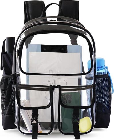 Clear Backpack for School, Clear Bookbag Heavy Duty Transparent Backpacks 17 '' Large See Through Bag for Boys Girls-Black in Kuwait