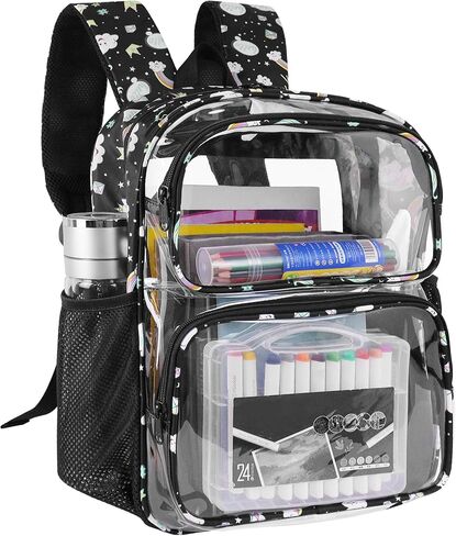 Clear Backpack,16'' Clear Backpack for Boys Heavy Duty School Backpacks See Through Bookbag for Kids 4 to 8,Black Dinosaur in Kuwait