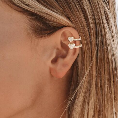 Ear Cuffs for Women Heart Clip On Earrings Dainty CZ Cartilage Earrings Non Piercing Ear Wrap Earrings Gold Fake Earrings Trendy Jewelry Gift for Women in Saudi Arabia