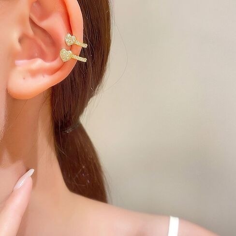 Ear Cuffs for Women Heart Clip On Earrings Dainty CZ Cartilage Earrings Non Piercing Ear Wrap Earrings Gold Fake Earrings Trendy Jewelry Gift for Women in Saudi Arabia