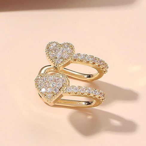 Ear Cuffs for Women Heart Clip On Earrings Dainty CZ Cartilage Earrings Non Piercing Ear Wrap Earrings Gold Fake Earrings Trendy Jewelry Gift for Women in Saudi Arabia
