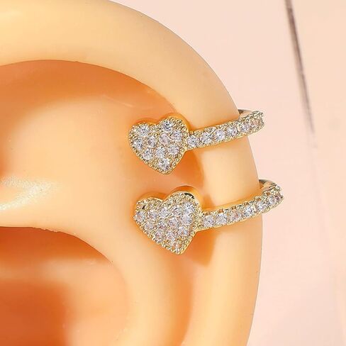 Ear Cuffs for Women Heart Clip On Earrings Dainty CZ Cartilage Earrings Non Piercing Ear Wrap Earrings Gold Fake Earrings Trendy Jewelry Gift for Women in Saudi Arabia