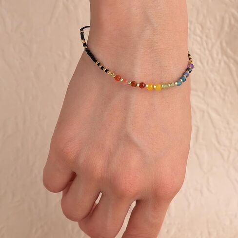 Seed Beads Gemstone Bracelets for Women, Boho Handmade Adjustable Natural Stone Bracelet Summer Beach Jewelry Gift. in Kuwait
