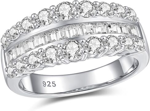 Newshe Jewellery Wide Moissanite Wedding Bands for Women Engagement Rings 925 Sterling Silver Emerald Eternity Ring Round Size 5-10 in Saudi Arabia