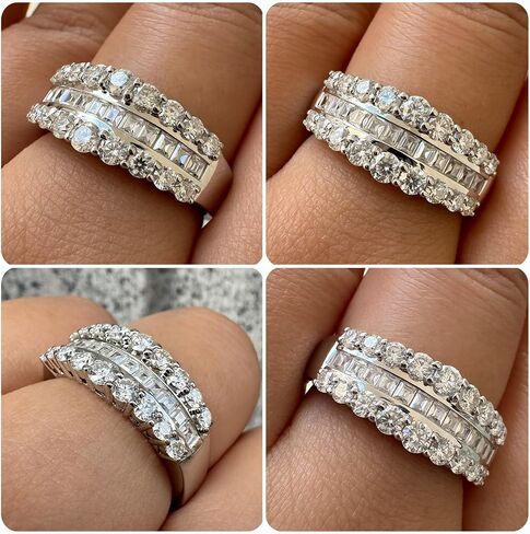 Newshe Jewellery Wide Moissanite Wedding Bands for Women Engagement Rings 925 Sterling Silver Emerald Eternity Ring Round Size 5-10 in Saudi Arabia