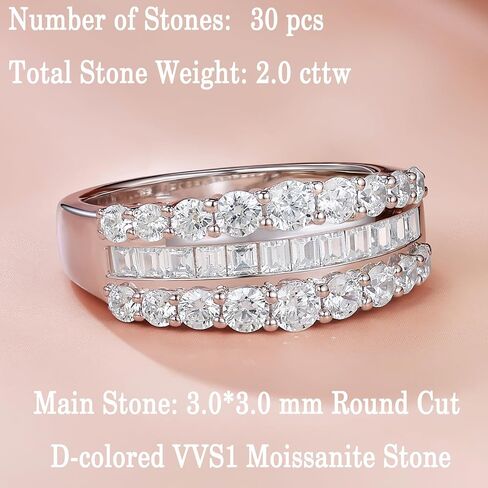 Newshe Jewellery Wide Moissanite Wedding Bands for Women Engagement Rings 925 Sterling Silver Emerald Eternity Ring Round Size 5-10 in Saudi Arabia