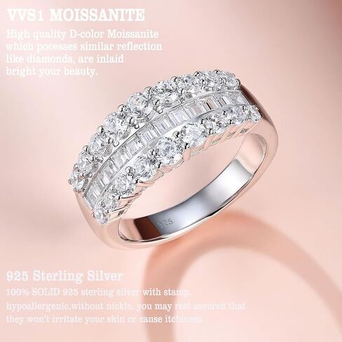 Newshe Jewellery Wide Moissanite Wedding Bands for Women Engagement Rings 925 Sterling Silver Emerald Eternity Ring Round Size 5-10 in Saudi Arabia