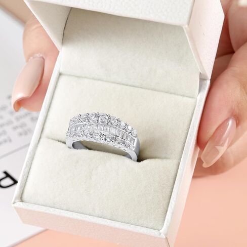 Newshe Jewellery Wide Moissanite Wedding Bands for Women Engagement Rings 925 Sterling Silver Emerald Eternity Ring Round Size 5-10 in Saudi Arabia