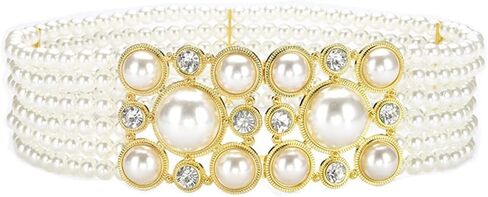 Wide Pearl Belts Gift for Women Wedding Stretchy Sash Belt for Dress Crystal Rhinestone Corset Off White Waist Chain in Saudi Arabia