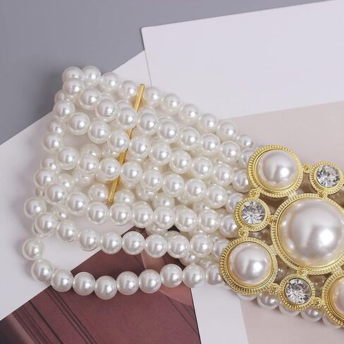 Wide Pearl Belts Gift for Women Wedding Stretchy Sash Belt for Dress Crystal Rhinestone Corset Off White Waist Chain in Saudi Arabia