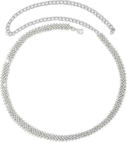 نساء-سلسلة حجر الراين للسيدات الفضي-أذرز القابلة للتعديل للباس الزفاف اللزجة 27-36''waist in Kuwait