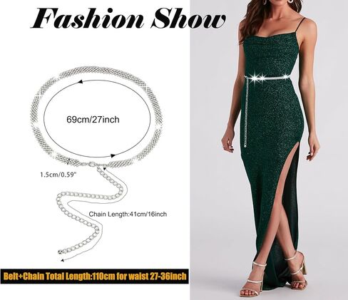 نساء-سلسلة حجر الراين للسيدات الفضي-أذرز القابلة للتعديل للباس الزفاف اللزجة 27-36''waist in Kuwait