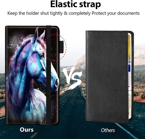 Car Registration and Insurance Holder, Leather Car Glove Box Organizer, Cool Car Accessories for ID, Driver's License Cards & Essential Document,business cards,Men&Women,Watercolor Horses in Kuwait