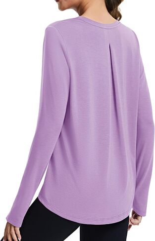 MAGCOMSEN Women's Long Sleeve Workout Shirts Moisture-Wicking Loose Fit Athletic Running Yoga Tops with Thumb Hole in Saudi Arabia
