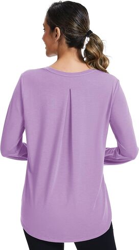 MAGCOMSEN Women's Long Sleeve Workout Shirts Moisture-Wicking Loose Fit Athletic Running Yoga Tops with Thumb Hole in Saudi Arabia
