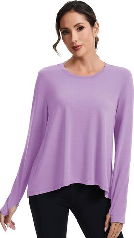 MAGCOMSEN Women's Long Sleeve Workout Shirts Moisture-Wicking Loose Fit Athletic Running Yoga Tops with Thumb Hole in Saudi Arabia