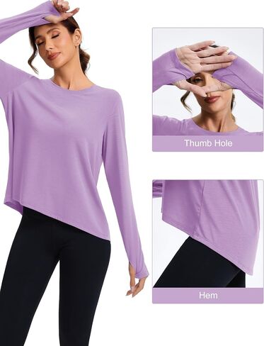 MAGCOMSEN Women's Long Sleeve Workout Shirts Moisture-Wicking Loose Fit Athletic Running Yoga Tops with Thumb Hole in Saudi Arabia
