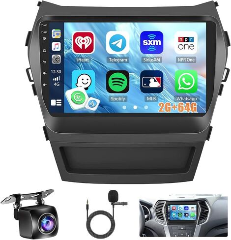 Roinvou 2+64G Android Car Stereo لـ 2013-2017 Hyundai Santa Fe، راديو CarPlay لاسلكي مدمج مع Android Auto، شاشة لمس 9 بوصات في لوحة القيادة GPS ودعم مرآة Link Bluetooth FM RDS AHD in Kuwait