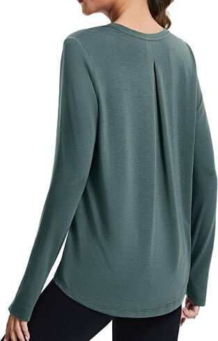 MAGCOMSEN Women's Long Sleeve Workout Shirts Moisture-Wicking Loose Fit Athletic Running Yoga Tops with Thumb Hole in Saudi Arabia