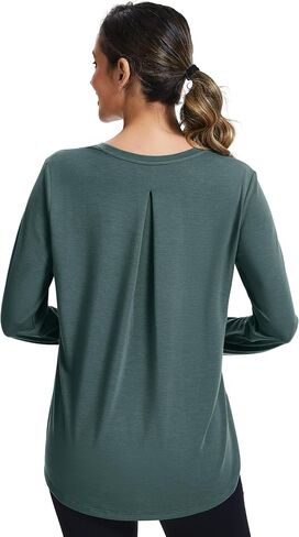 MAGCOMSEN Women's Long Sleeve Workout Shirts Moisture-Wicking Loose Fit Athletic Running Yoga Tops with Thumb Hole in Saudi Arabia