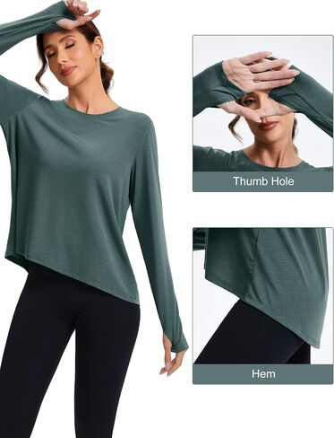 MAGCOMSEN Women's Long Sleeve Workout Shirts Moisture-Wicking Loose Fit Athletic Running Yoga Tops with Thumb Hole in Saudi Arabia