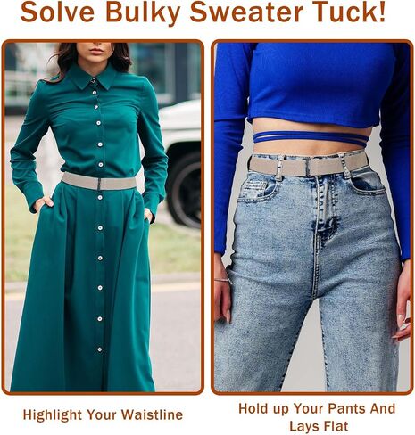 2 Pcs No Show Stretch Belt for Women, Adjustable Sweater Tuck Band, Elastic Belt for Jeans Pants Tuck Sweaters in Kuwait