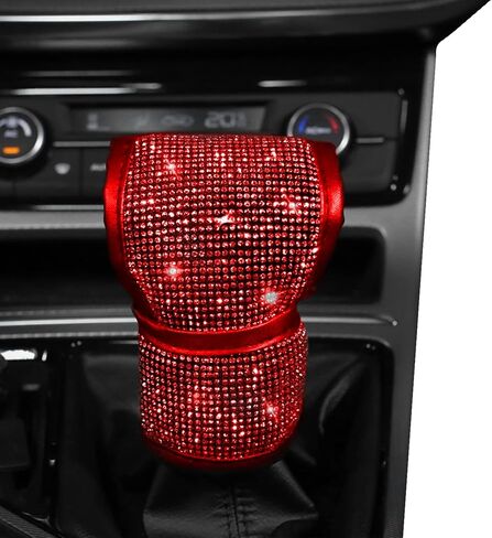 Bling Auto Gear Shift Knob Cover, Car Knob Gear Stick Protector, Leather Auto Gear Shift Knob Cover with Crystal Bling Rhinestones, Universal Vehicle Decoration Accessories for Girls Lady in Saudi Arabia