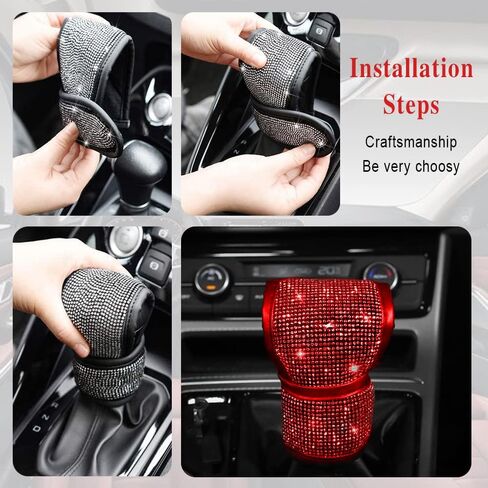 Bling Auto Gear Shift Knob Cover, Car Knob Gear Stick Protector, Leather Auto Gear Shift Knob Cover with Crystal Bling Rhinestones, Universal Vehicle Decoration Accessories for Girls Lady in Saudi Arabia