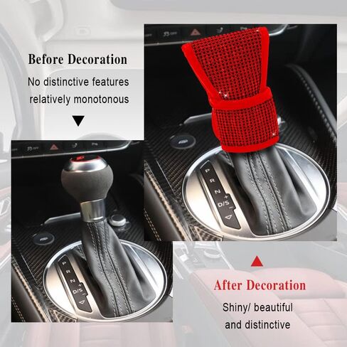 Bling Auto Gear Shift Knob Cover, Car Knob Gear Stick Protector, Leather Auto Gear Shift Knob Cover with Crystal Bling Rhinestones, Universal Vehicle Decoration Accessories for Girls Lady in Saudi Arabia
