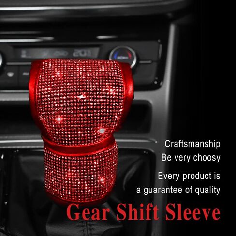 Bling Auto Gear Shift Knob Cover, Car Knob Gear Stick Protector, Leather Auto Gear Shift Knob Cover with Crystal Bling Rhinestones, Universal Vehicle Decoration Accessories for Girls Lady in Saudi Arabia