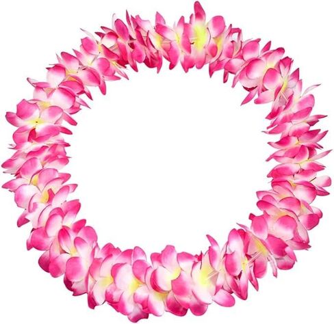 1 Set Hawaiian Leis,Tropical Flower Lei Necklace Bracelets Headband Set Tropical Lei Bulk Beach Hawaii Luau Party Favors Decor Summer Pool Birthday Party Supplies (Pink set) in Saudi Arabia