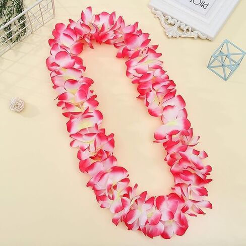 1 Set Hawaiian Leis,Tropical Flower Lei Necklace Bracelets Headband Set Tropical Lei Bulk Beach Hawaii Luau Party Favors Decor Summer Pool Birthday Party Supplies (Pink set) in Saudi Arabia
