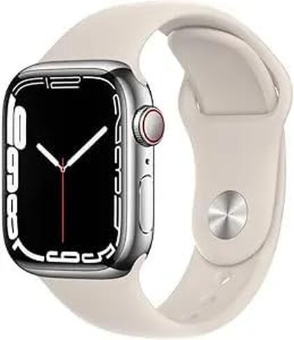 Apple Watch Series 7 (GPS + Cellular, 41MM) هيكل فضي من الستانلس ستيل مع سوار رياضي Starlight (متجدد) in Kuwait