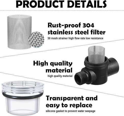 Water Pump Strainer Filter Set Include Twist On Pipe Strainer and Extra 50 Mesh Stainless Steel Filter Screen, RV Replacement 1/2 Sediment Filter Compatible with WFCO Pumps in Saudi Arabia