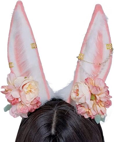 Rabbit Ears Handmade Animal Ears Halloween Cosplay Bunny Ears Flower Headband in Saudi Arabia
