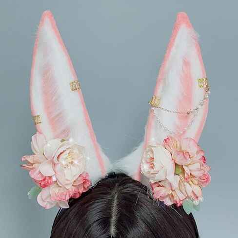 Rabbit Ears Handmade Animal Ears Halloween Cosplay Bunny Ears Flower Headband in Saudi Arabia