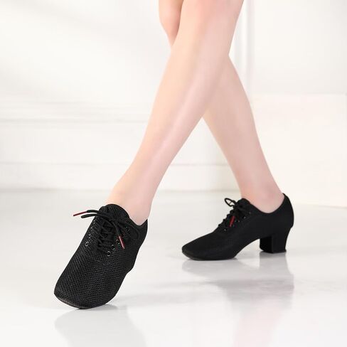 Women's Dance Shoes Close Toe Low Heel Lace up Latin Salsa Ballroom Practice Teaching Shoes in Kuwait