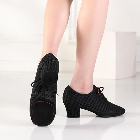Women's Dance Shoes Close Toe Low Heel Lace up Latin Salsa Ballroom Practice Teaching Shoes in Kuwait