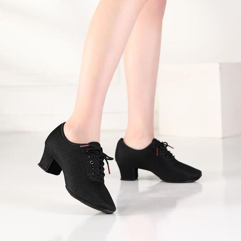 Women's Dance Shoes Close Toe Low Heel Lace up Latin Salsa Ballroom Practice Teaching Shoes in Kuwait