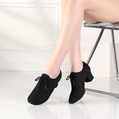 Women's Dance Shoes Close Toe Low Heel Lace up Latin Salsa Ballroom Practice Teaching Shoes in Kuwait