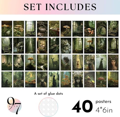 97 Decor Witchy Decor Aesthetic - 40 Pcs Gothic Wall Decor, Halloween Witch Wall Decor, Dark Witchy Art Prints, Goth Room Decor Gothic Wall Collage, Wiccan Spooky Home Decor for Bedroom (4"x6") in Saudi Arabia