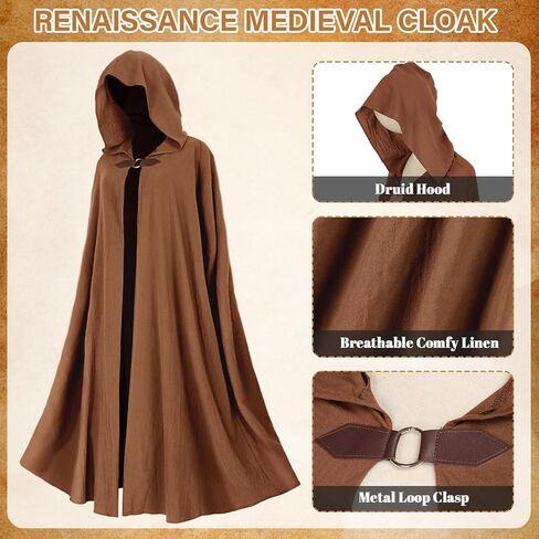 Ibeauti Renaissance Hooded Cloak Linen Cloak Halloween Medieval Costume Cape Women Men in Saudi Arabia
