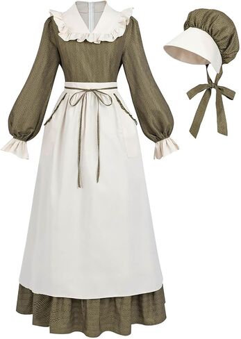 Nuoqi Prairie Dress Women Compleal Collial Colleial Assity Long Victorian Pioneer Press مع غطاء محرك السيارة in Kuwait