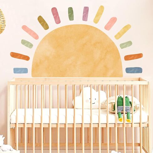 Half Sun Wall Decal Large Boho Sun Wall Stickers Half Rainbow Wall Decals Removable Art Vinyl Sun Wall Stickers Peel and Stick Rainbow Sun Wall Stickers for Kids Room Playroom Nursery Decor in Saudi Arabia